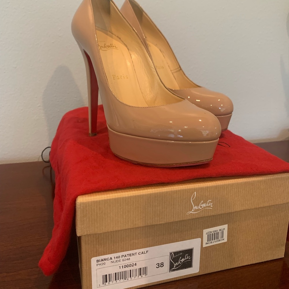Christian Louboutin Bianca Nude Patent Heels.